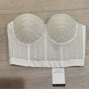 White Pearl-Embellished Bustier